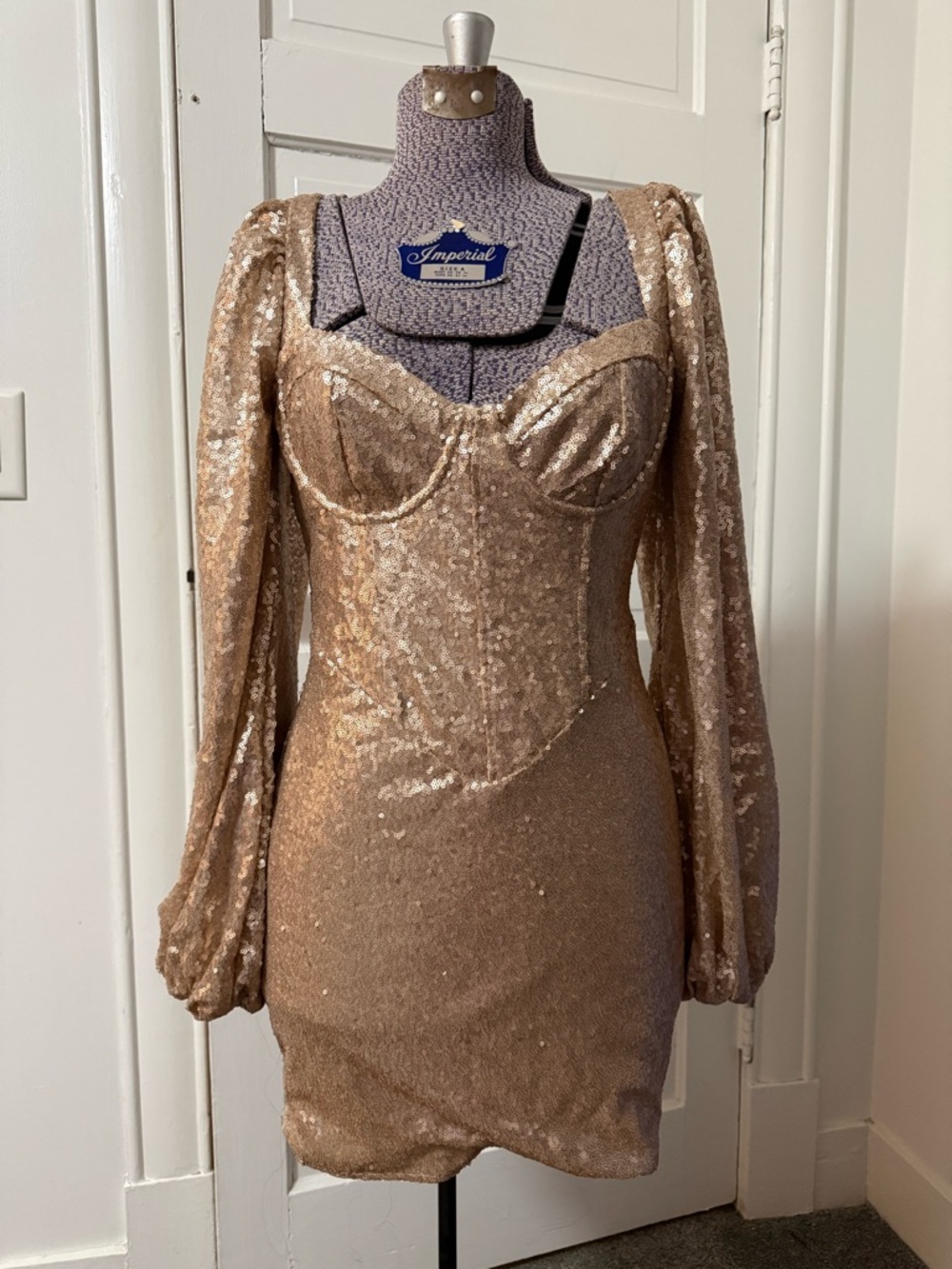 Saint Genies Sequin Gold Corset Mini Dress 6